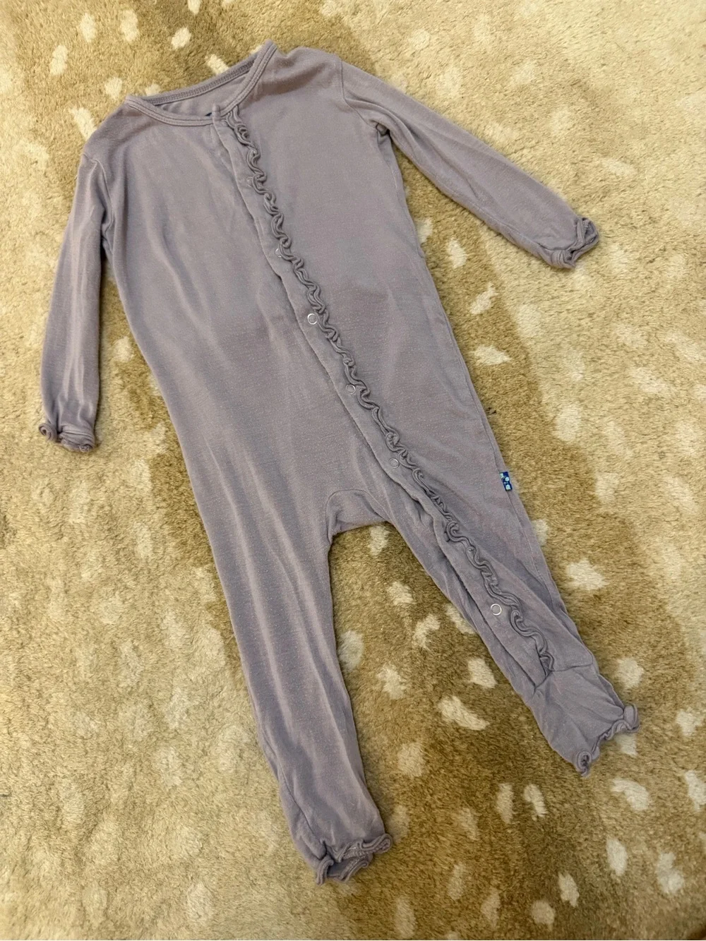 Kickee Pants Bamboo Ruffle Footless Snap Romper 12-18 Months Purple Gray